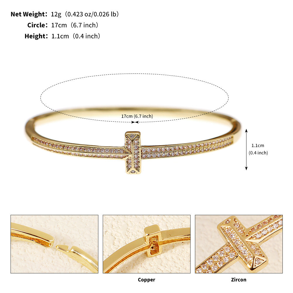 Diamond-encrusted Open Bangle Bracelet With A Luxe Niche Vibe