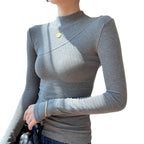 High-elastic Cotton Mock-neck Base Layer For Women