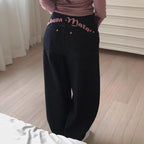 Letter-embroidered Printed High-waist Slimming Straight-leg Jeans