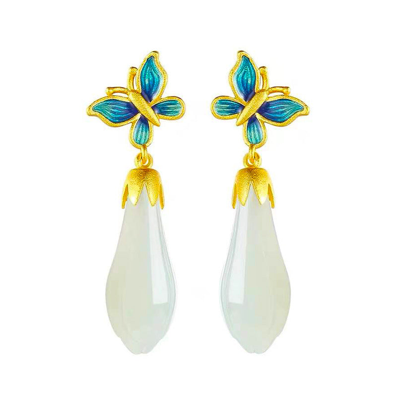 Wearsmartii Chinese-Style Retro Enamel Butterfly Stud Earrings - Vintage Chinoiserie Jewelry for Women