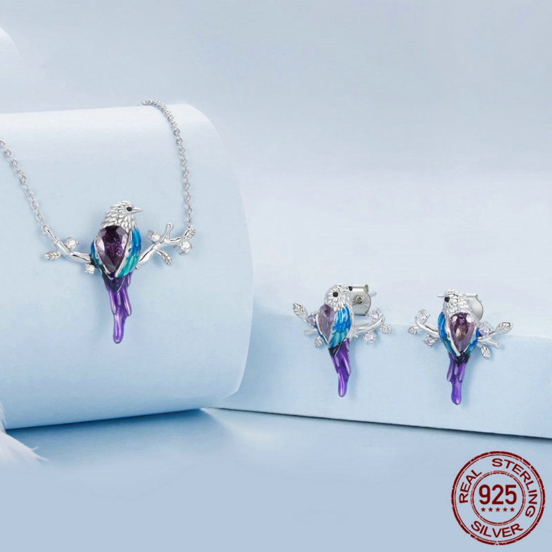 Wearsmartii Forest Style Bird Earring Necklace Set - Nature Inspired Jewelry for Women - Gold/Silver Plated