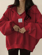 WEARSMARTII Womens Loose-fitting Versatile Hooded V-neck Sweatshirt