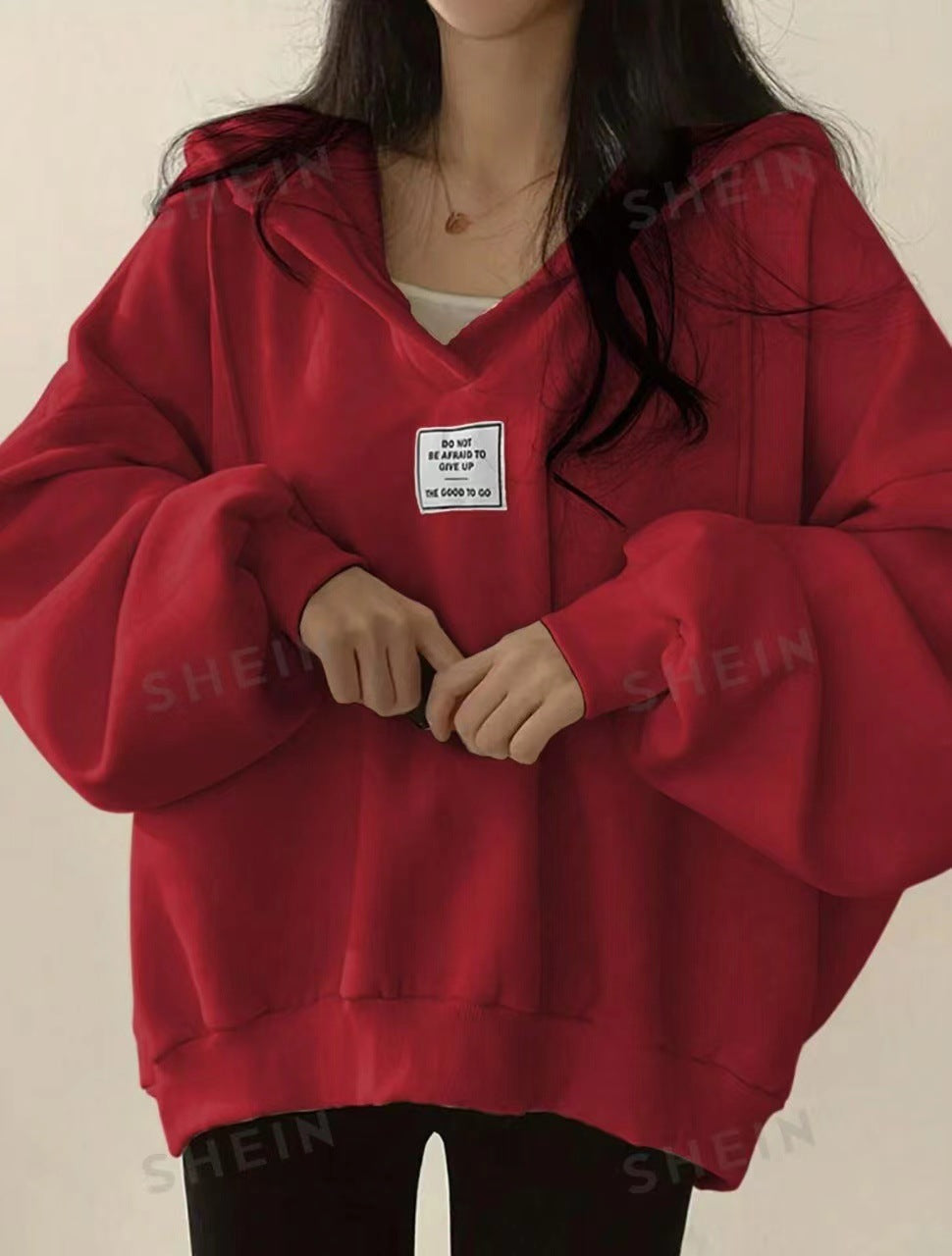 WEARSMARTII Womens Loose-fitting Versatile Hooded V-neck Sweatshirt