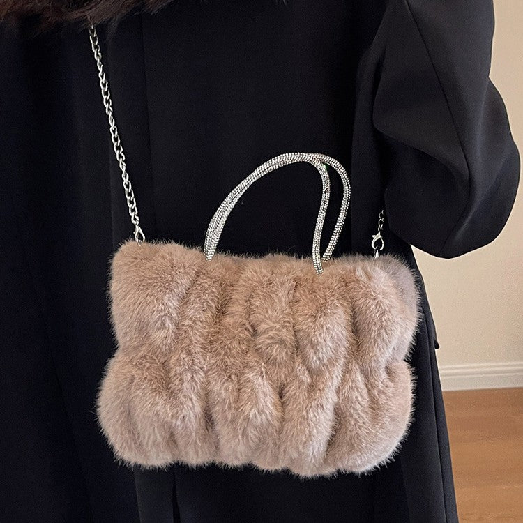 Womens New Cloud-Shaped Plush Mini Handbag