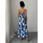 Womens Strapless Printed Casual A Line Dress