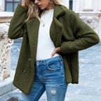 Wearsmartii Loose Lapel Fluffy Coat Winter Button Jacket Cardigan Outwear For Women Clothing