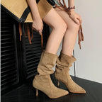 Versatile French Style Mid Calf Stiletto Booties