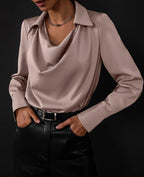 Wearsmartii Collared Long-Sleeve Shirts Fashion Commuter Solid Color Blouse Casual Business Tops Women'S Clothing