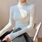 High-elastic Cotton Mock-neck Base Layer For Women