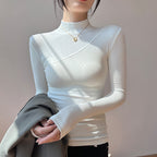 High-elastic Cotton Mock-neck Base Layer For Women