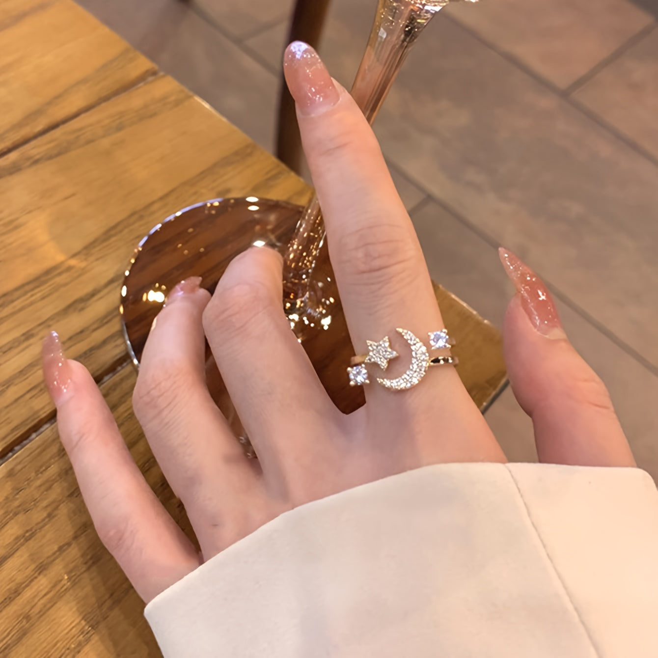 Wearsmartii Chic Star Moon Rhinestone Ring Retro & Minimalist Style