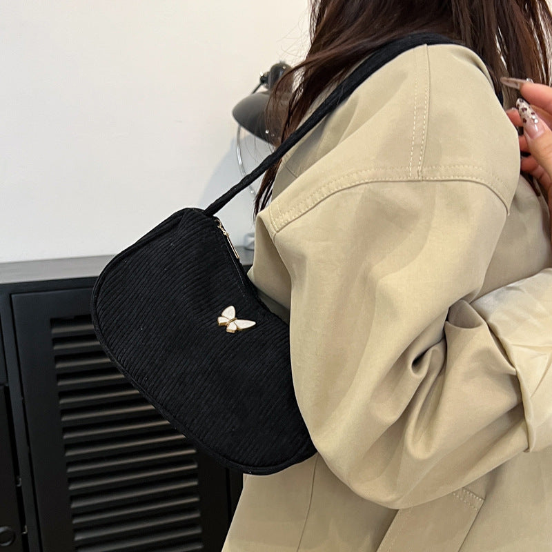 Solid Color Corduroy Butterfly Large Capacity Shoulder Bag