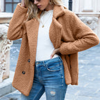 Wearsmartii Loose Lapel Fluffy Coat Winter Button Jacket Cardigan Outwear For Women Clothing