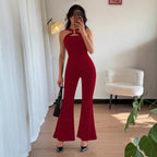 Chic Metal Buckle Flared Jumpsuit