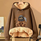 Extra Thick Lambswool Hooded Sweatshirt For Women Fleece Lined And Loose Fitting