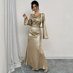 WEARSMARTII New Sexy Gold-dusted Evening Dress With Long Sleeves