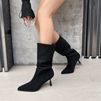 Versatile French Style Mid Calf Stiletto Booties