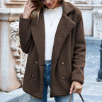Wearsmartii Loose Lapel Fluffy Coat Winter Button Jacket Cardigan Outwear For Women Clothing