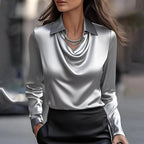 Wearsmartii Collared Long-Sleeve Shirts Fashion Commuter Solid Color Blouse Casual Business Tops Women'S Clothing