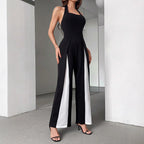 Black And White Color Matching Straight Halter Jumpsuit
