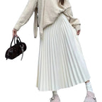Highwaisted Aline Pleated Wool Midi Skirt For Women