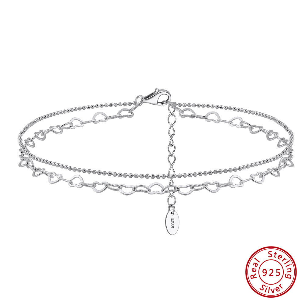 Wearsmartii Yunlian Jewelry S925 Sterling Silver Simple Double-Layer Silver Necklace Anklet