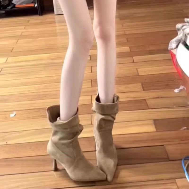 Versatile French Style Mid Calf Stiletto Booties