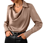 Wearsmartii Collared Long-Sleeve Shirts Fashion Commuter Solid Color Blouse Casual Business Tops Women'S Clothing