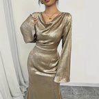 WEARSMARTII New Sexy Gold-dusted Evening Dress With Long Sleeves