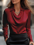 Wearsmartii Collared Long-Sleeve Shirts Fashion Commuter Solid Color Blouse Casual Business Tops Women'S Clothing