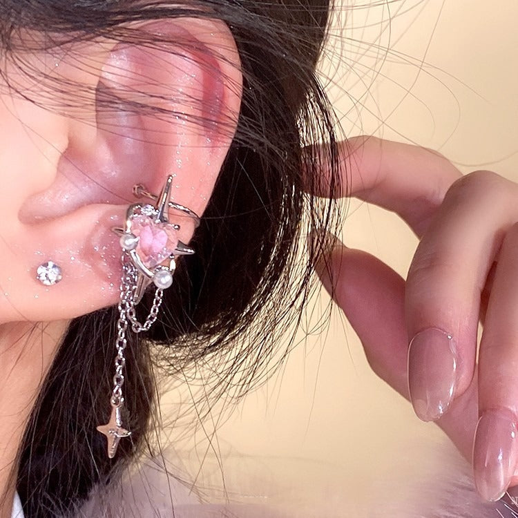 Wearsmartii Spicy Heart Tassel Ear Clips - Bold Non-Pierced Statement Earrings for Women