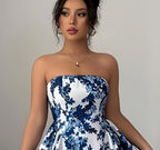 Womens Strapless Printed Casual A Line Dress