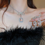 Wearsmartii Zircon Square Bow Necklace Earring Set