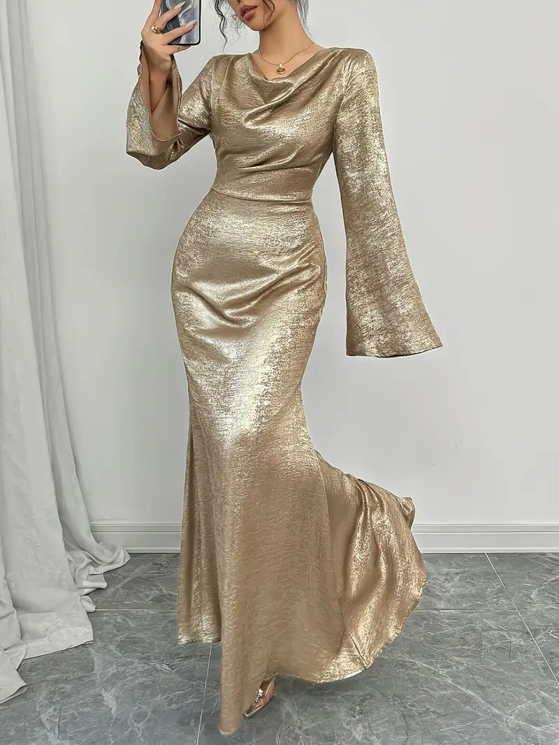 WEARSMARTII New Sexy Gold-dusted Evening Dress With Long Sleeves