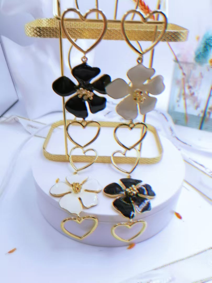 Wearsmartii Heart & Flower Double Layer Dangle Earrings - Elegant Floral Drop Jewellery for Women