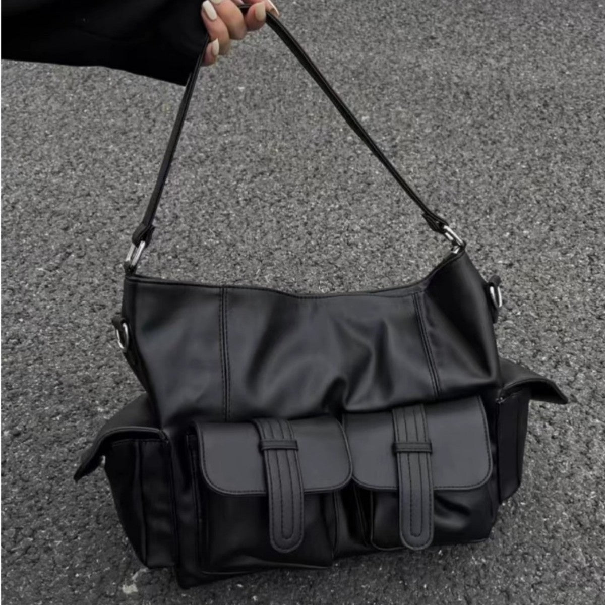 Large Capacity Simple Neutral Dark One-shoulder Oblique Bag