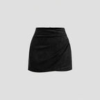 Womens Faux Suede Pleated Mid-rise Skirt