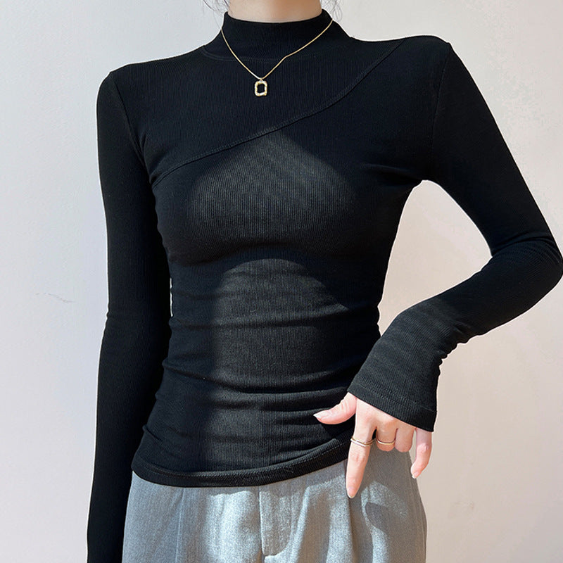 High-elastic Cotton Mock-neck Base Layer For Women