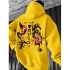 Japanese-style Pattern Hoodie, Light Gray Pullover