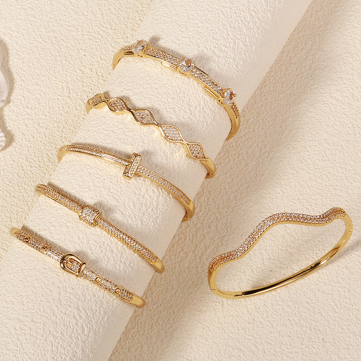 Diamond-encrusted Open Bangle Bracelet With A Luxe Niche Vibe