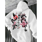 Japanese-style Pattern Hoodie, Light Gray Pullover