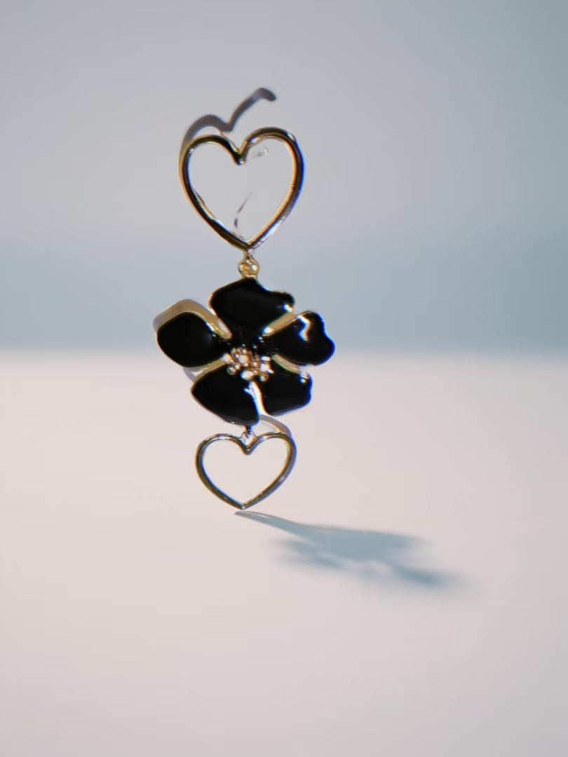 Wearsmartii Heart & Flower Double Layer Dangle Earrings - Elegant Floral Drop Jewellery for Women