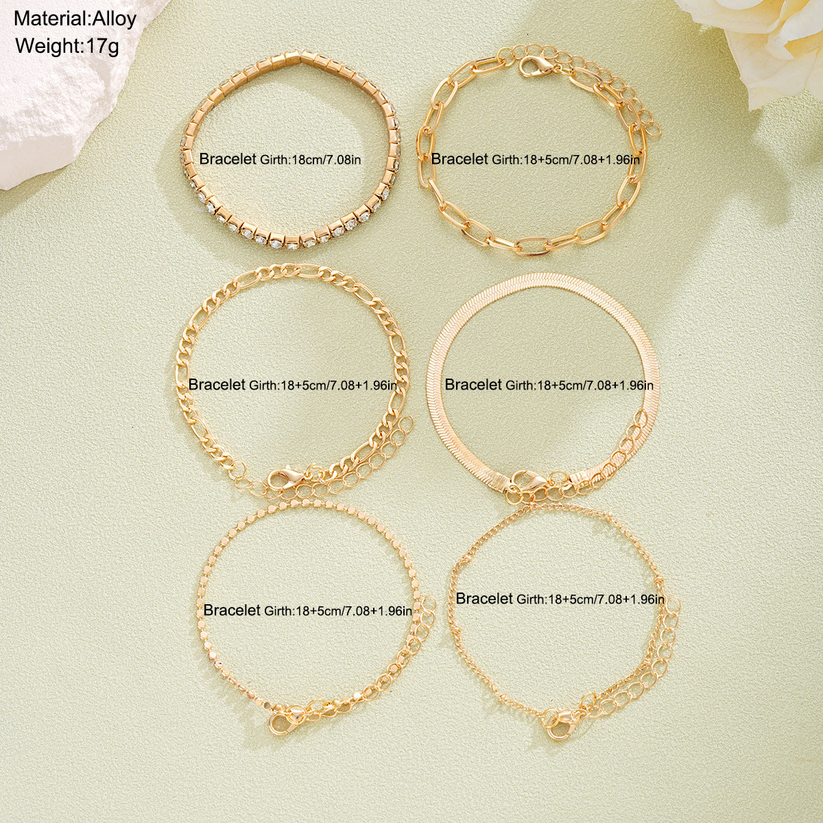 Zircon-inlaid Snake Chain Bracelet Set