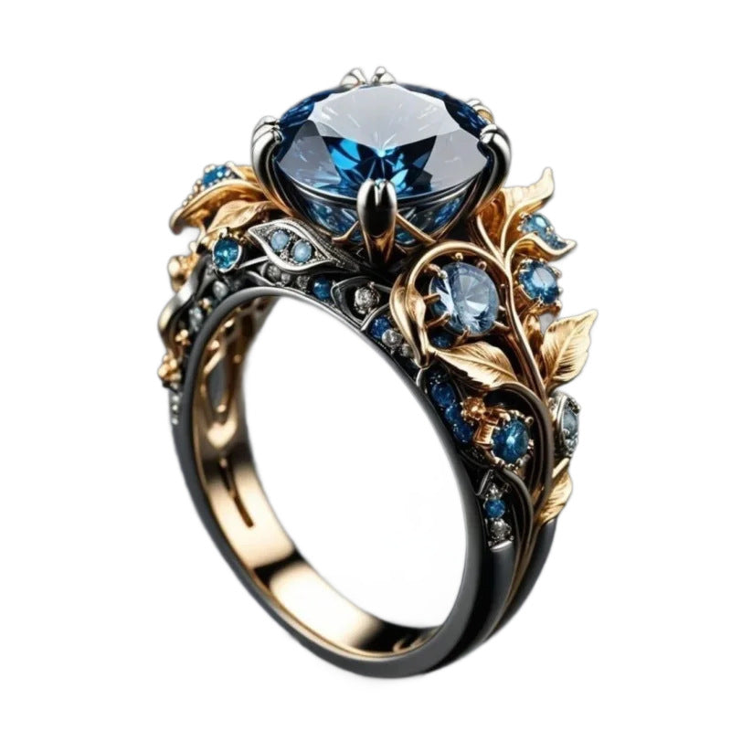 Wearsmartii Fashionable Vintage Two-Tone Ring With Sapphire Inlay