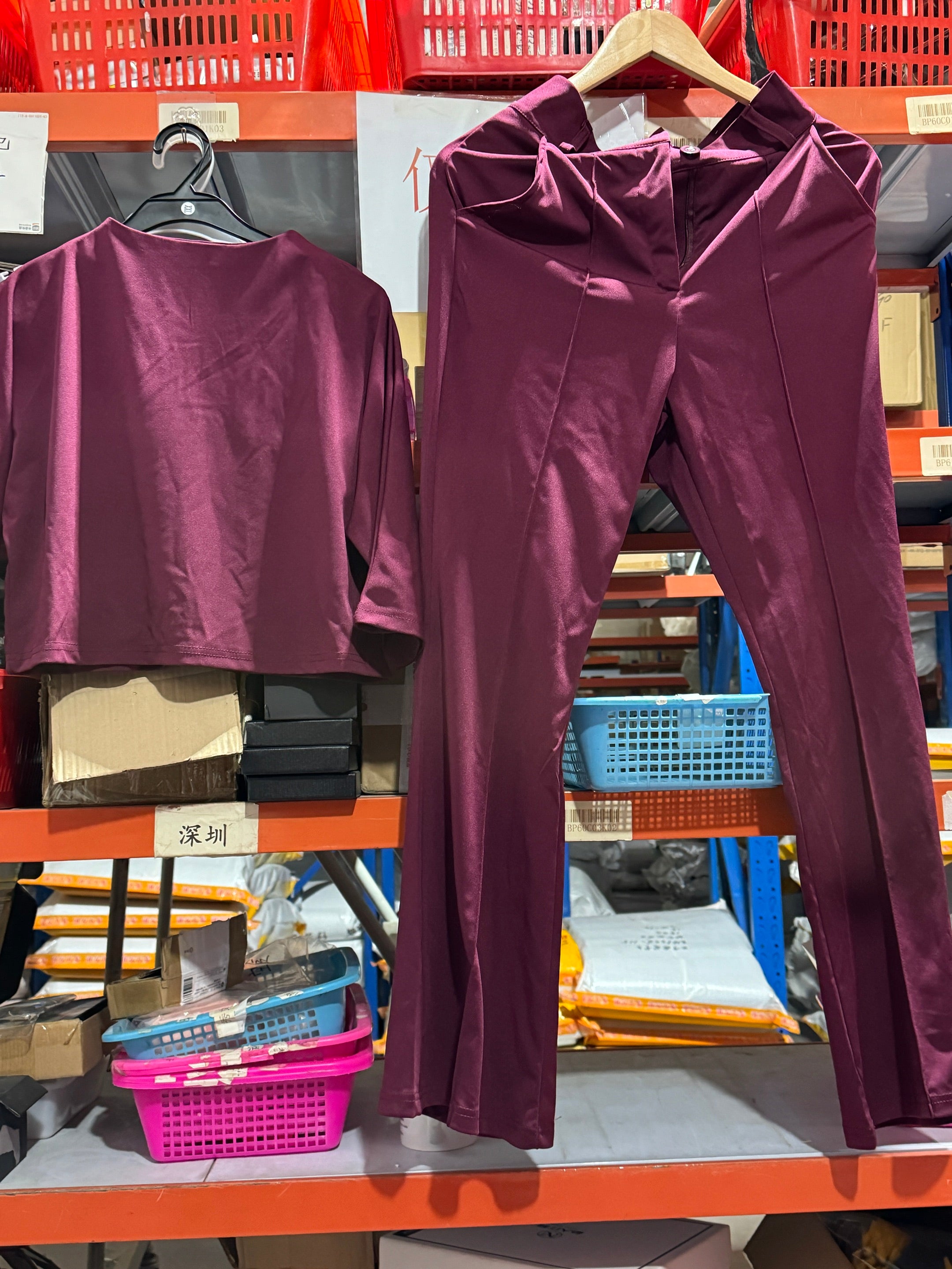 Women's Clothing Solid Color Commute Graceful Half Sleeve Midriff-baring Top High Waist Wide Leg Pants Suit