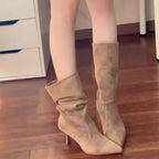 Versatile French Style Mid Calf Stiletto Booties