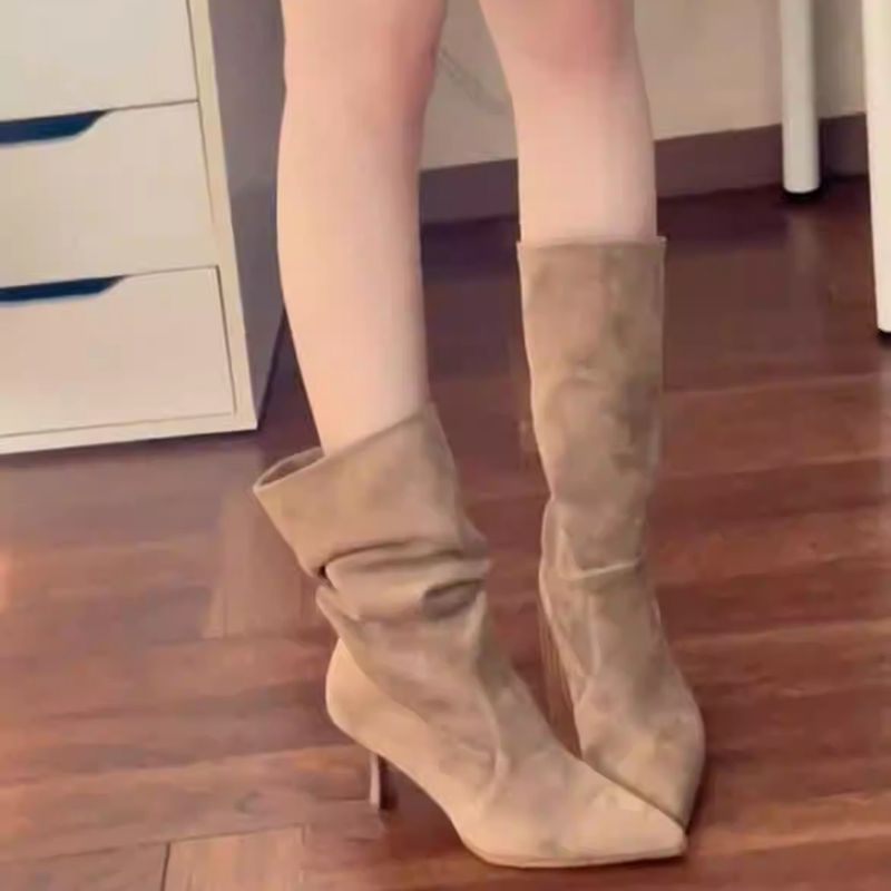 Versatile French Style Mid Calf Stiletto Booties