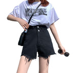 Ins-style Trendy Ripped Denim Shorts For Women Summer High-waisted A-line Design