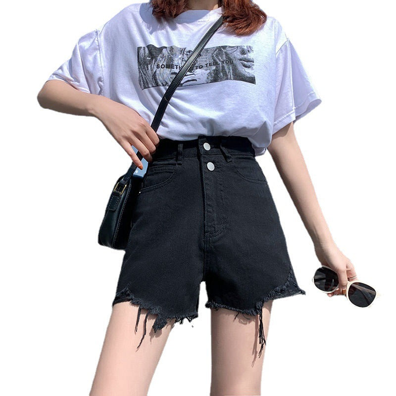 Ins-style Trendy Ripped Denim Shorts For Women Summer High-waisted A-line Design