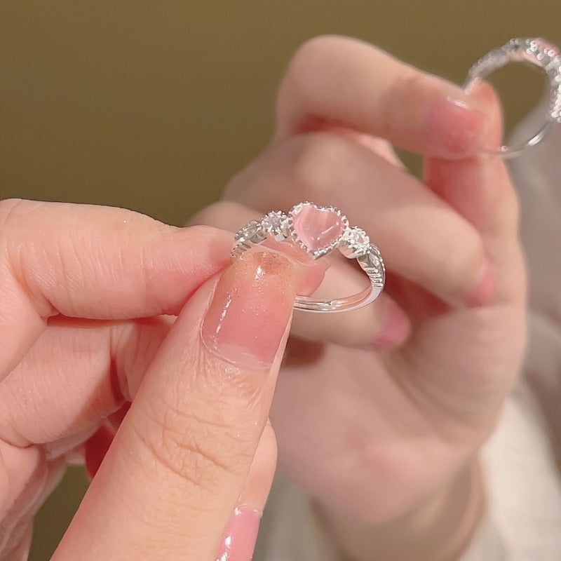 Wearsmartii Women'S Pink Heart Index Finger Ring Open Adjustable